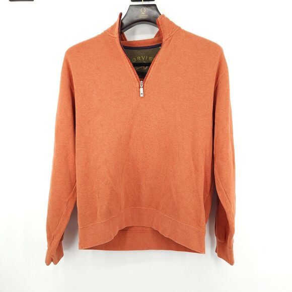Orvis Sweater 1/4 Zip Pullover Mens Size Medium Orange - Picture 1 of 10